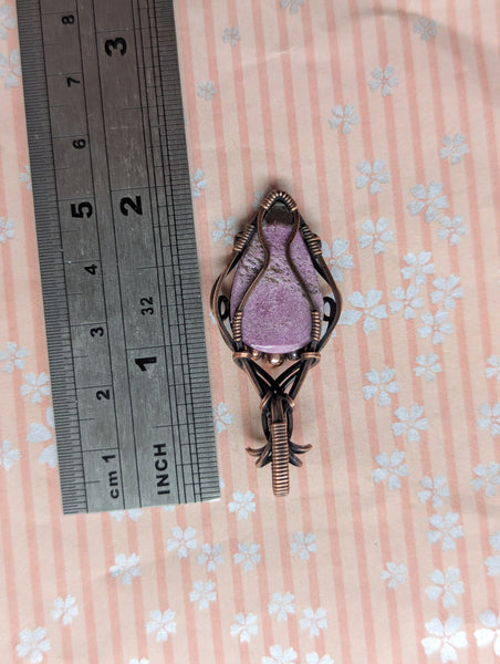Stichtite Wire Wrapped Pendant in Oxidized Copper