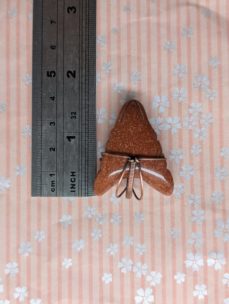 Goldstone Sun/Moon Wolf Head Pendant in Oxidized Copper