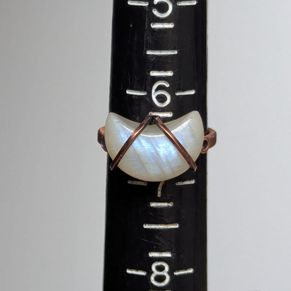 Crescent Moonstone Size 6.5 Ring in Oxidized Copper