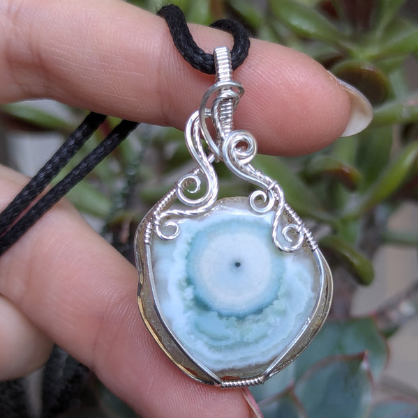 Solar Quartz Wire Wrapped Pendant in Sterling Silver