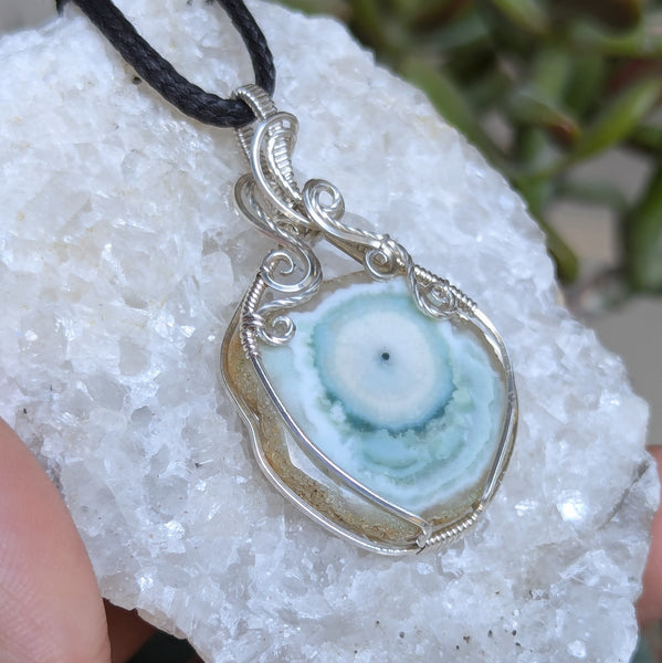 Solar Quartz Wire Wrapped Pendant in Sterling Silver