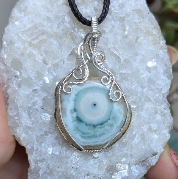 Solar Quartz Wire Wrapped Pendant in Sterling Silver