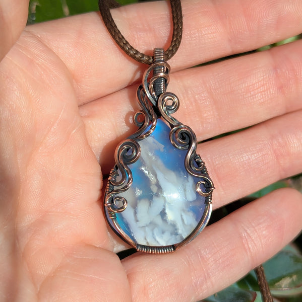 Plume Agate Doublet Wire Wrapped Pendant in Oxidized Copper