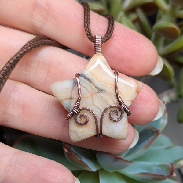 Crazy Lace Agate Star Pendant Wire Wrapped in Oxidized Copper