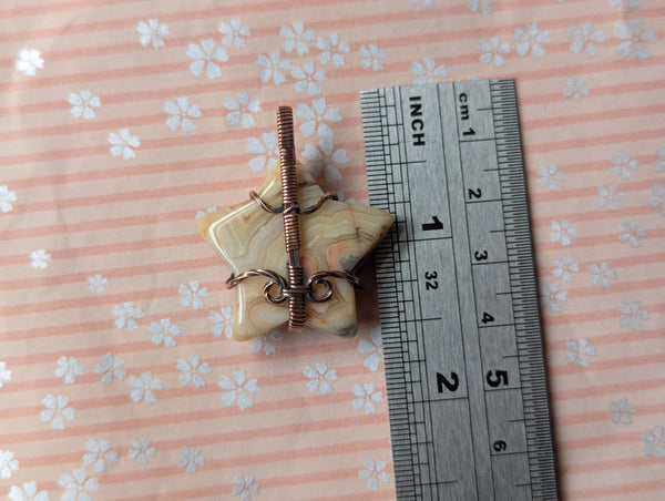 Crazy Lace Agate Star Pendant Wire Wrapped in Oxidized Copper