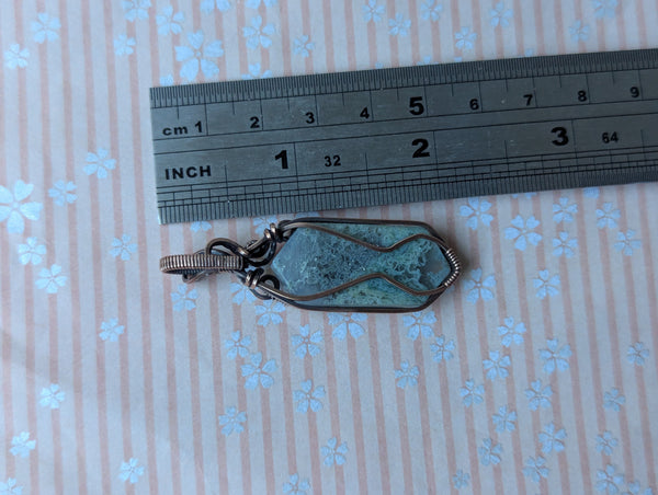 Moss Agate Wire Wrapped Pendant in Oxidized Copper