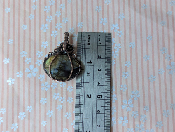 Labradorite Pumpkin Wire Wrapped Pendant in Oxidized Copper