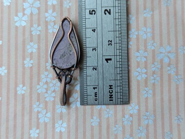 Stichtite Wire Wrapped Pendant in Oxidized Copper