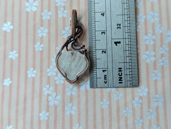 Rainbow Moonstone Wire Wrapped Mini Pendant in Oxidized Copper