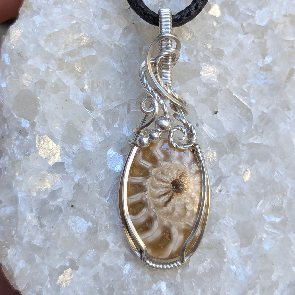 Ammonite Fossil Wire Wrapped Pendant in Sterling Silver – OxanaCrafts