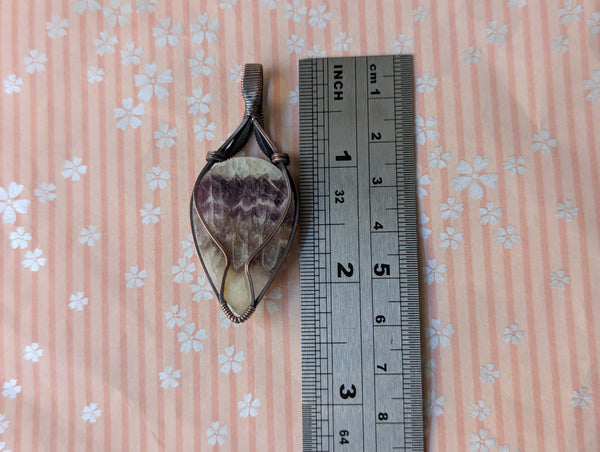 Chevron Amethyst Wire Wrapped Pendant in Oxidized Copper