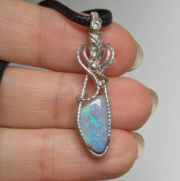 Solid Australian Opal Wire Wrapped Sterling Silver Mini Pendant