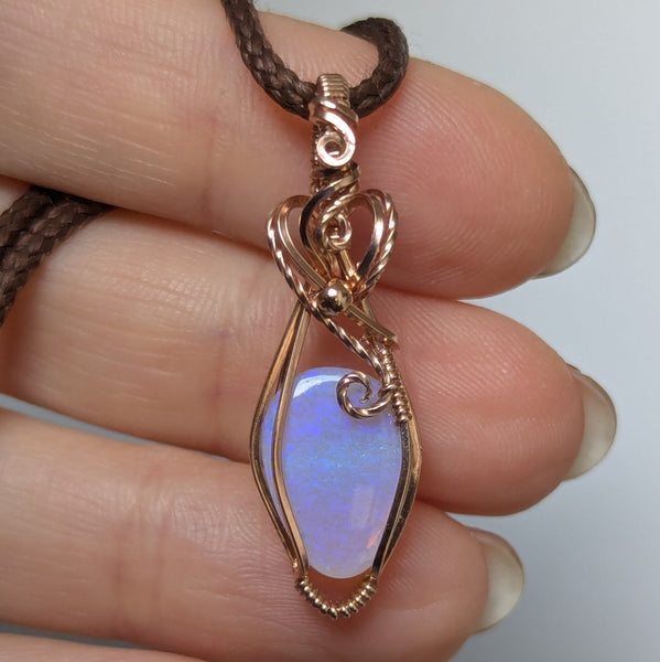Solid Australian Opal Wire Wrapped Rose Gold-fill Mini Pendant