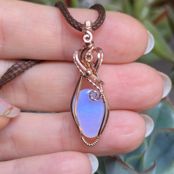 Solid Australian Opal Wire Wrapped Rose Gold-fill Mini Pendant