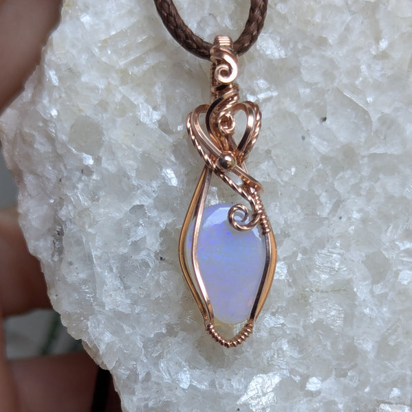 Solid Australian Opal Wire Wrapped Rose Gold-fill Mini Pendant