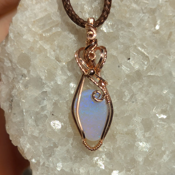 Solid Australian Opal Wire Wrapped Rose Gold-fill Mini Pendant