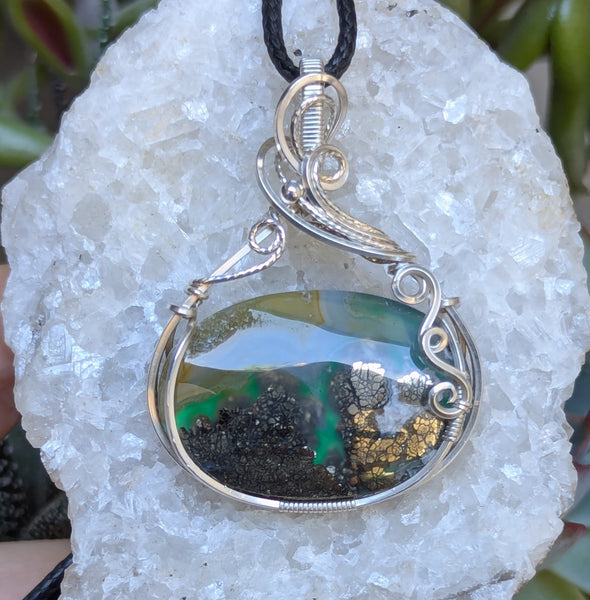 Marcasite Doublet Wire Wrapped Pendant in Sterling Silver