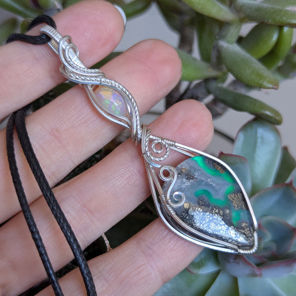 Marcasite Doublet & Welo Opal Wire Wrapped Pendant in Sterling Silver