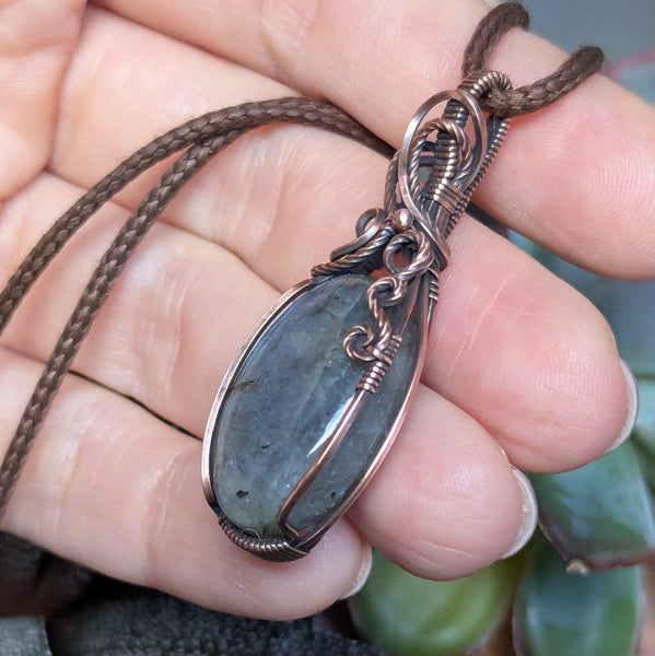 Labradorite Wire Wrapped Oxidized Copper Pendant