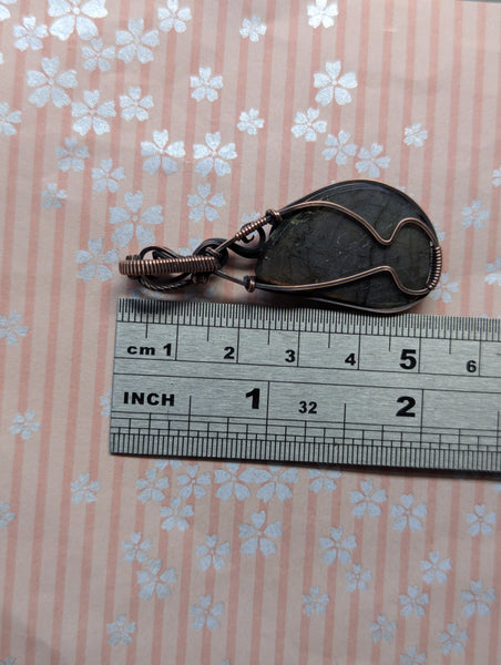 Labradorite Wire Wrapped Oxidized Copper Pendant