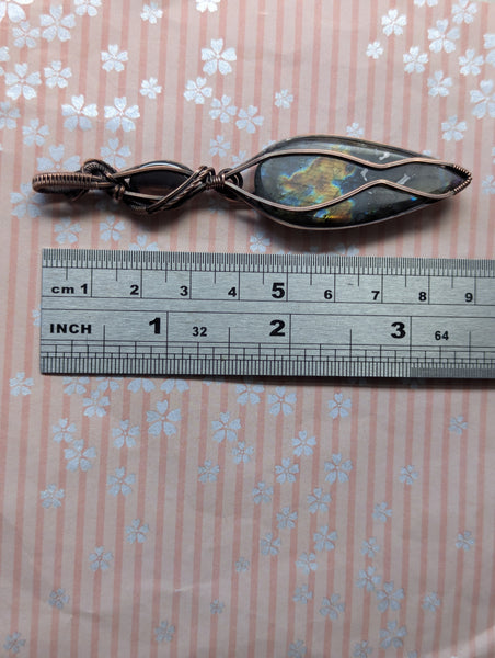 Labradorite & Smoky Quartz Wire Wrapped Oxidized Copper Pendant