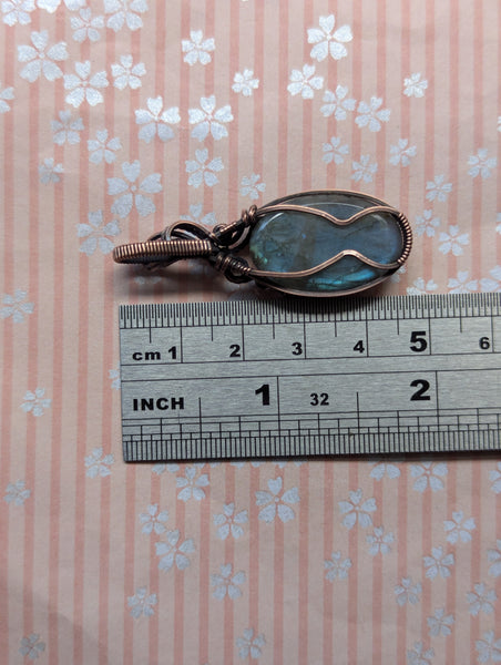 Labradorite Wire Wrapped Oxidized Copper Pendant