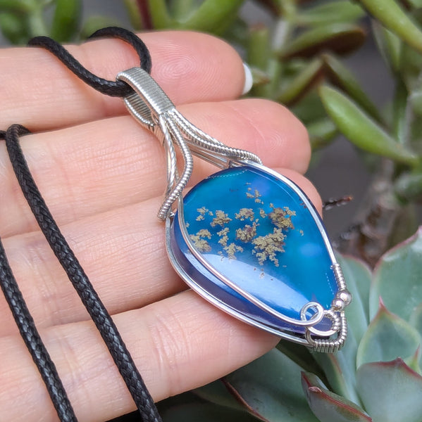 Moss Agate Doublet Wire Wrapped Pendant in Sterling Silver