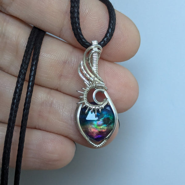Dyed Abalone Doublet Wire Wrapped Sterling Silver Pendant
