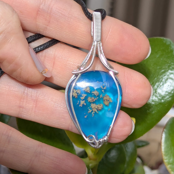 Moss Agate Doublet Wire Wrapped Pendant in Sterling Silver