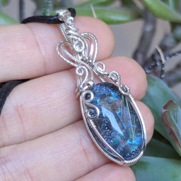 Rutile Quartz Doublet Wire Wrapped Pendant in Sterling Silver