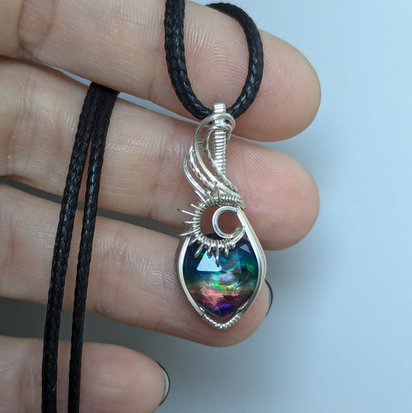 Dyed Abalone Doublet Wire Wrapped Sterling Silver Pendant