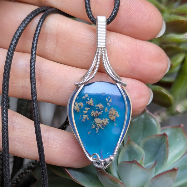 Moss Agate Doublet Wire Wrapped Pendant in Sterling Silver
