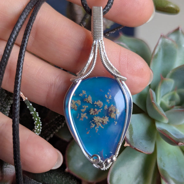 Moss Agate Doublet Wire Wrapped Pendant in Sterling Silver