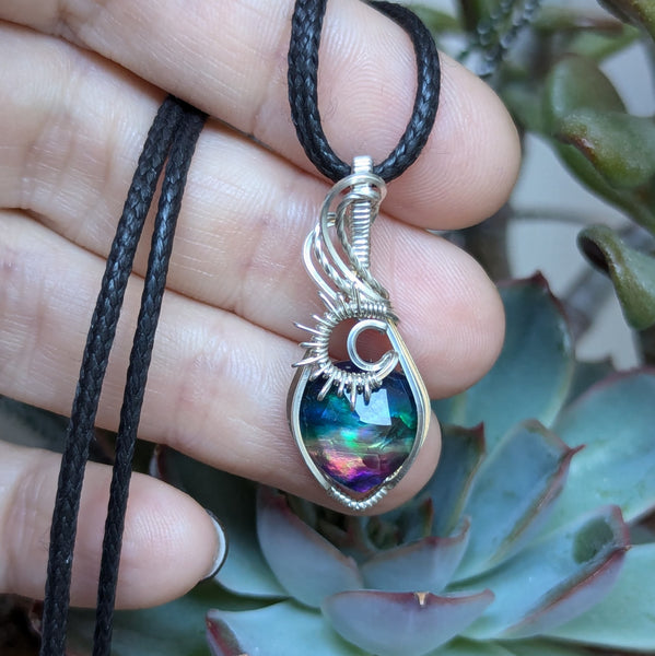 Dyed Abalone Doublet Wire Wrapped Sterling Silver Pendant