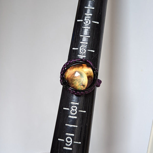 Black and Purple Enamelled Copper Planet Ring in Size 7