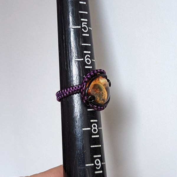 Black and Purple Enamelled Copper Planet Ring in Size 7