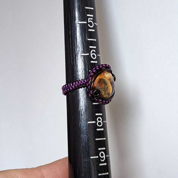 Black and Purple Enamelled Copper Planet Ring in Size 7