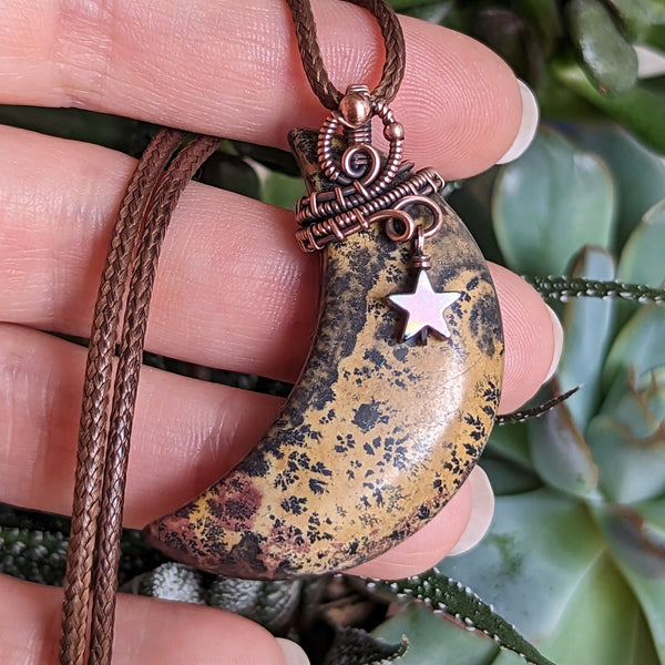 Chohua Jasper Crescent Moon with Dangle Star Oxidized Copper Pendant