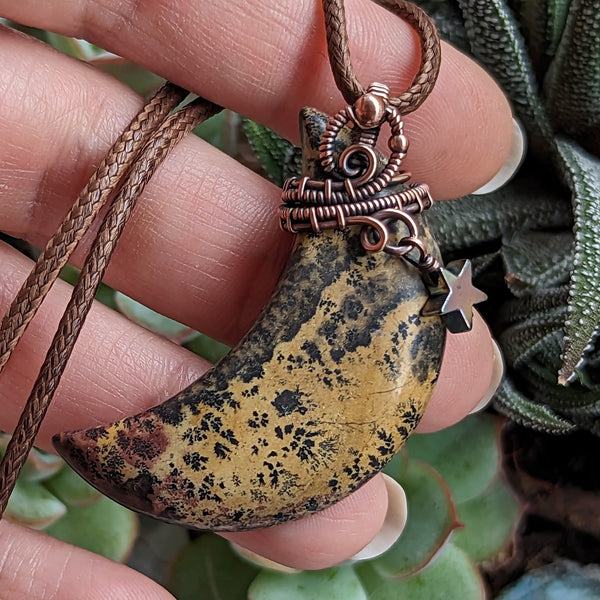 Chohua Jasper Crescent Moon with Dangle Star Oxidized Copper Pendant