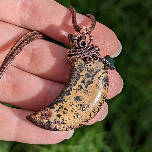 Chohua Jasper Crescent Moon with Dangle Star Oxidized Copper Pendant