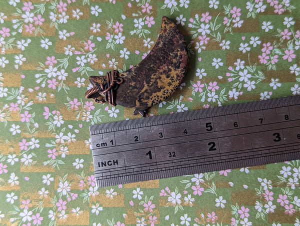 Chohua Jasper Crescent Moon with Dangle Star Oxidized Copper Pendant