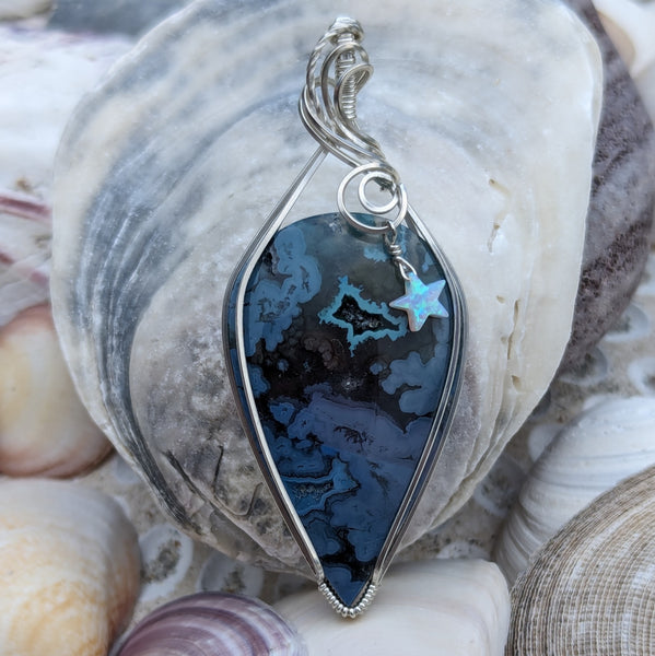 Dyed Agate Wire Wrapped Sterling Silver Pendant