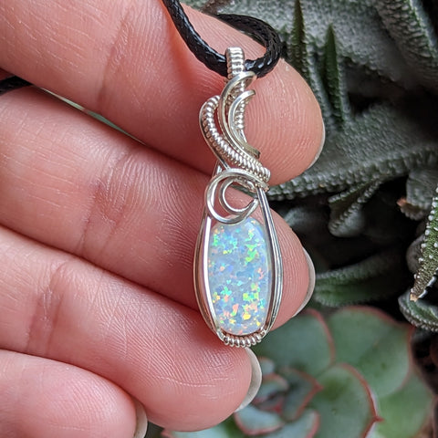 Synthetic Opal Mini Pendant in Sterling Silver