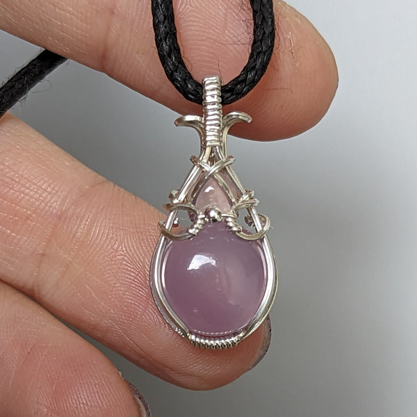 Lavender Chalcedony & Rose Quartz Vase Pendant in Sterling Silver