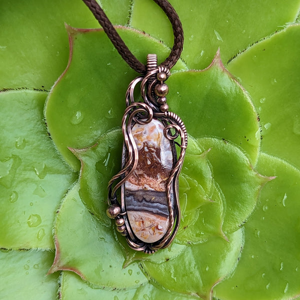 Rosetta Jasper Wire Wrapped Oxidized Copper Pendant