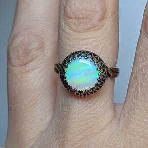 Aurora Opal Adjustable Ring in Oxidized Brass