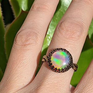 Aurora Opal Adjustable Ring in Oxidized Brass