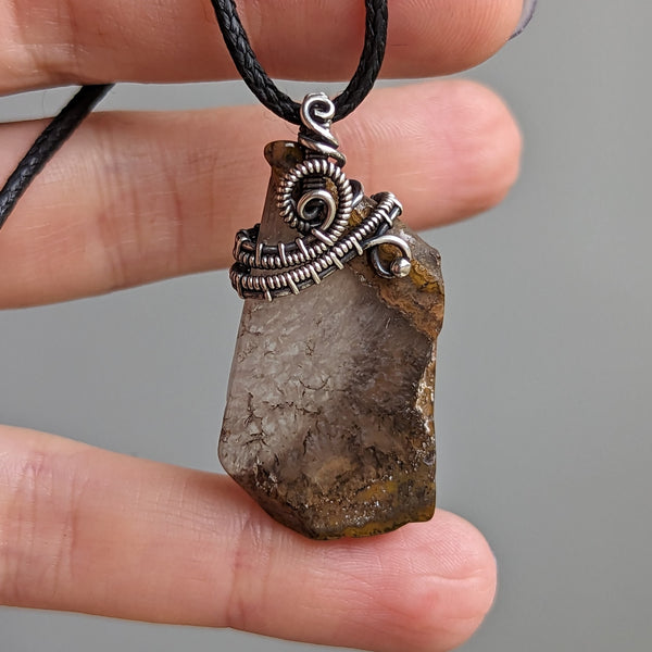 Agate Slice Pendant in Oxidized Sterling Silver