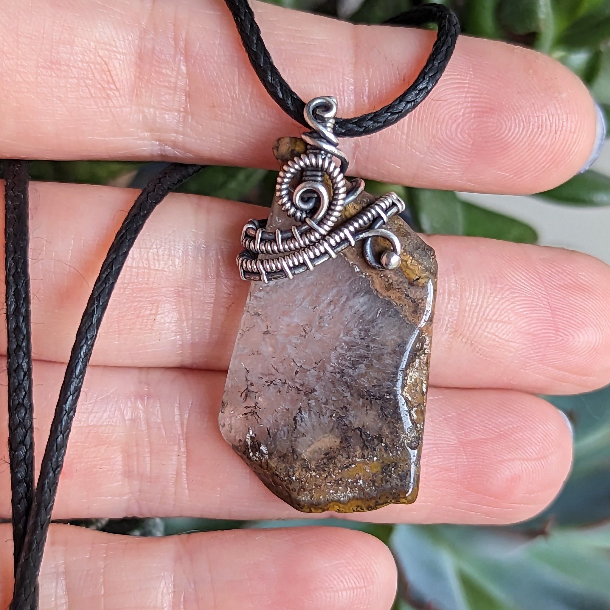 Agate Slice Pendant in Oxidized Sterling Silver