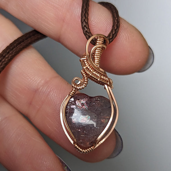 Iolite Sunstone Heart Mini Pendant in Rose Gold-fill